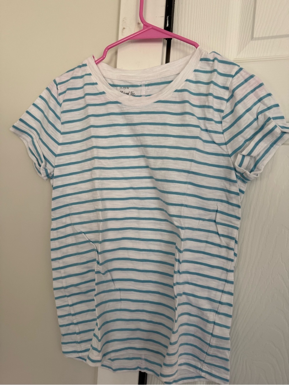 J. Crew White Tee with Teal Stripes